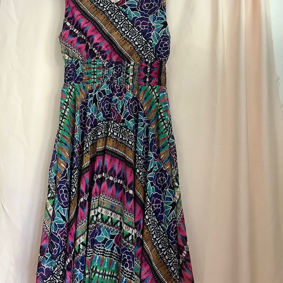 Blue and Pink Asymmetrical Wrap Sundress - Picture 5 of 7